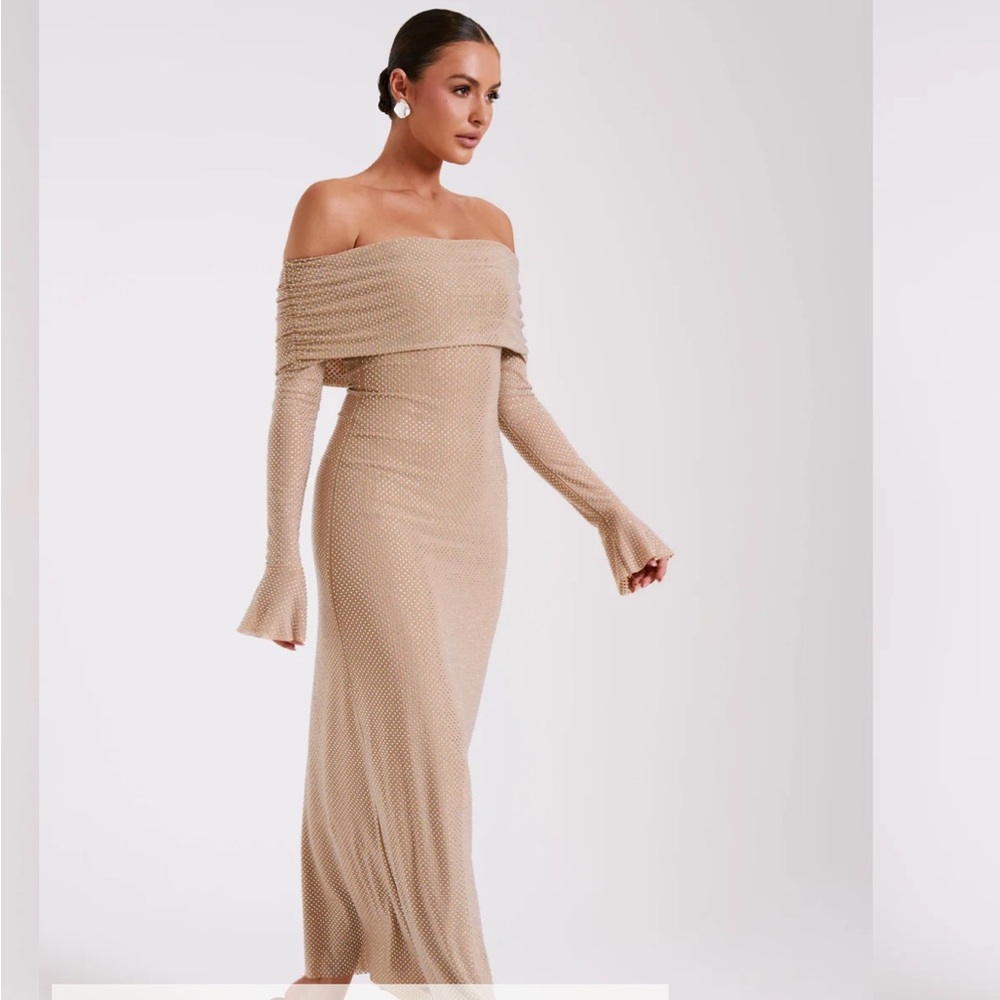 Meshki Marcel Off Shoulder Diamante Maxi Dress - Size M